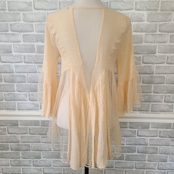 Rebellion Gauze Lace Bell Sleeve Blouse Top Sheer Romantic Feminine Boho Chic M - Picture 3 of 11